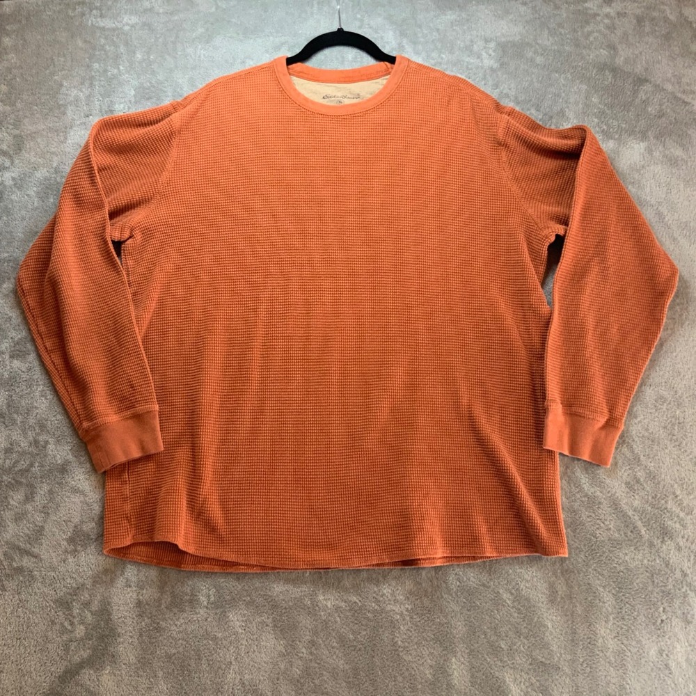 Eddie Bauer Mens XL Tall Burnt Orange Waffle Knit Thermal Long Sleeve Shirt